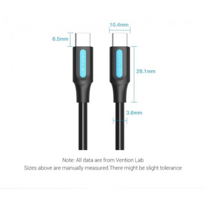 Кабель Vention USB Type-C - USB Type-C TPE Round PD 60W, 3A, 0.5m, Black (COSBD)