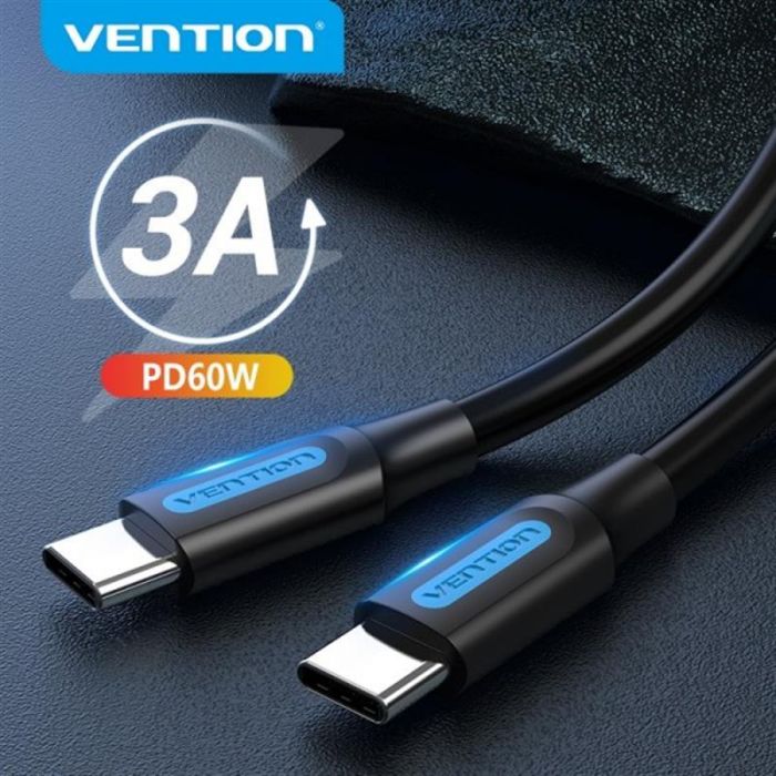 Кабель Vention USB Type-C - USB Type-C TPE Round PD 60W, 3A, 0.5m, Black (COSBD)