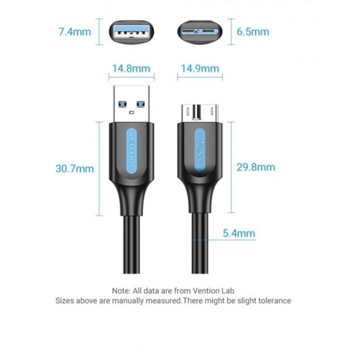 Кабель Vention USB-MicroUSB-B PVC Round nickel-plated, 0.25m Black (COPBC)