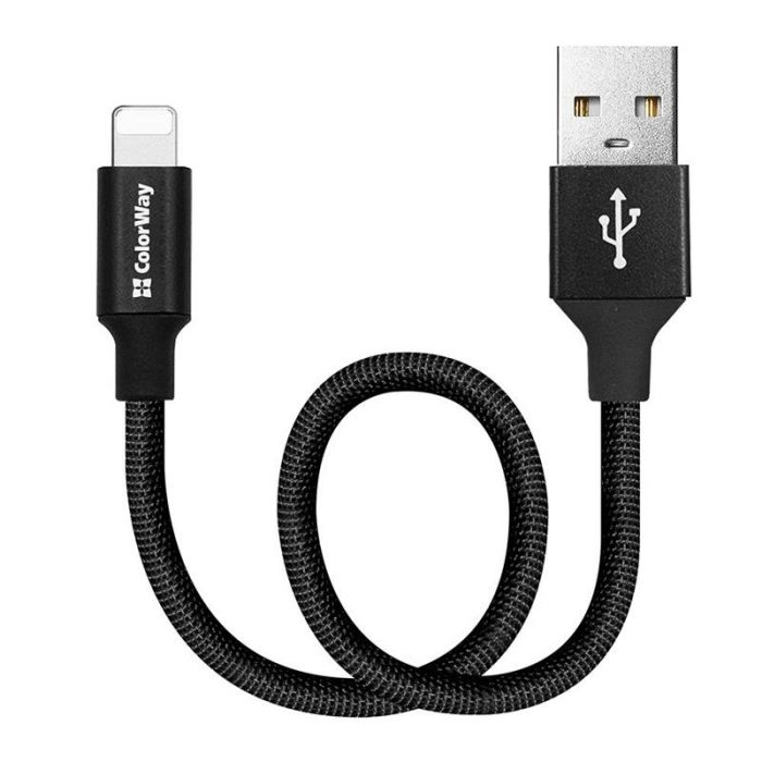 Кабель ColorWay USB-Lightning, 2.4А, 0.25м, Black (CW-CBUL048-BK)