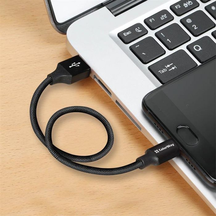 Кабель ColorWay USB - Lightning (M/M), 2.4 А, 0.25 м, Black (CW-CBUL048-BK)