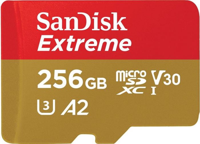 Карта пам`ятi MicroSDXC 256GB C10 UHS-I SanDisk Extreme V30 U3 R190/W130MB/s + SD (SDSQXAV-256G-GN6MA)
