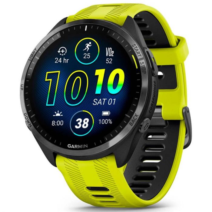 Смарт-годинник Garmin Forerunner 965 Carbon Gray DLC Titanium Bezel with Black Case and Amp Yellow/Black Silicone Band (010-02809-82)