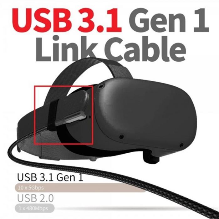 Кабель Gtwin Oculus Quest Gen2 Link VR USB Type-C - USB Type-C (M/M), 5 Gbps, 3 A, 5 м, Black (1005003912229640U5B)
