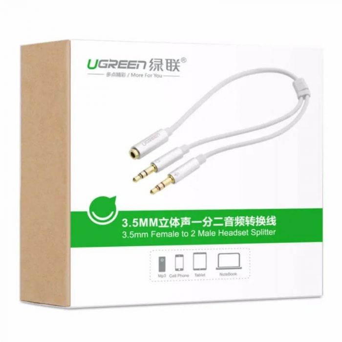 Кабель Ugreen AV140 AUX 3.5 мм TRRS  - TRSx2, 0.2 м, White (10790)