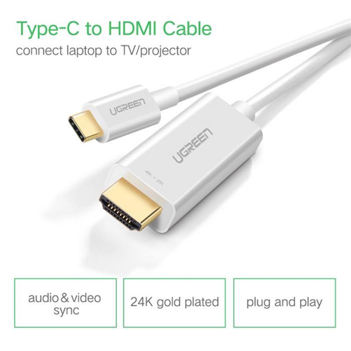 Кабель Ugreen MM121 USB Type-C - HDMI (M/M), 1.5 м, White (30841)