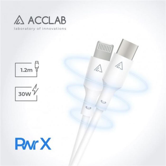 Кабель ACCLAB PwrX USB Type-C - Lightning (M/M), 30 W, 1.2 м, White (1283126559556)
