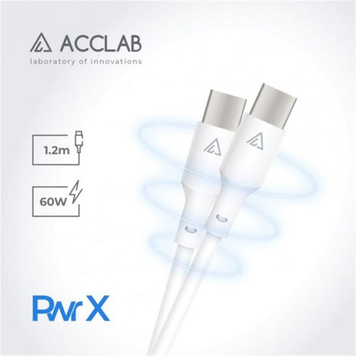 Кабель ACCLAB PwrX USB Type-C-USB Type-C 1.2 м 60W White (1283126559563)