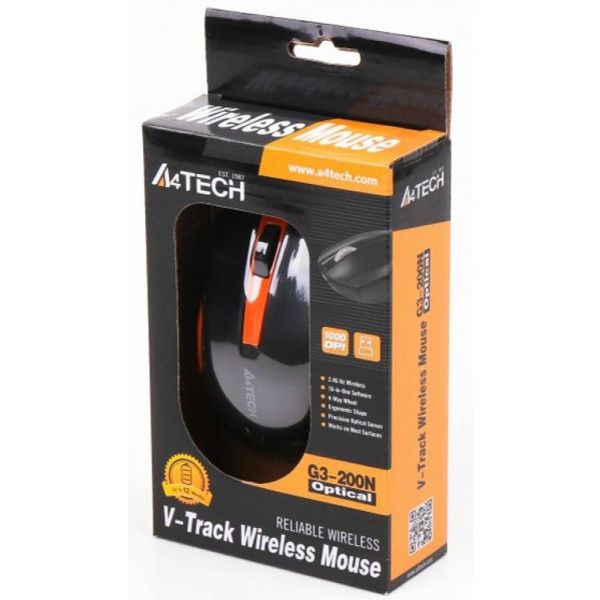 Мишка бездротова A4Tech G3-200N Black/Orange USB V-Track