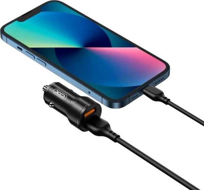 Автомобільний зарядний пристрій XO CC48 Smart Metal (2USB, 2.4A) Black (XO-CC48i-BK) + кабель Lightning