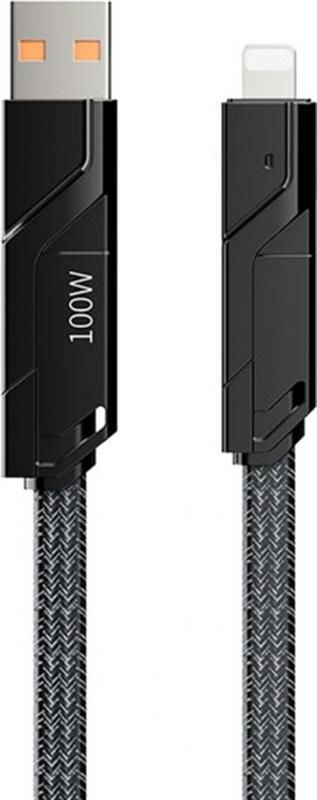 Кабель Proda PD-B96th USB + USB Type-C - USB Type-C + Lightning (M/M), 100W, 1.5 м, Black (PD-B96th-BK)