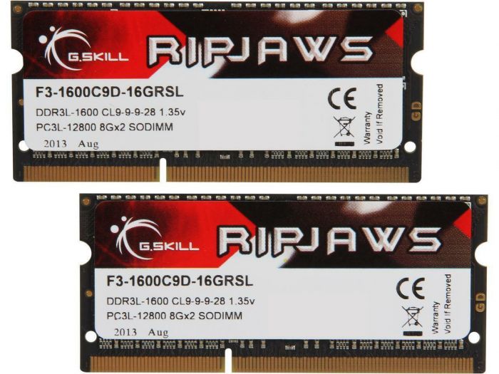 Модуль пам`ятi SO-DIMM 2x8GB/1600 1,35V DDR3L G.Skill Ripjaws (F3-1600C9D-16GRSL)
