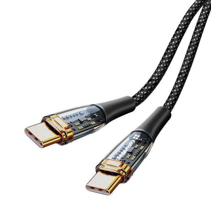 Кабель ColorWay USB Type-C - USB Type-C (M/M), transparent head, PD Fast Charging, 5 А, 100 W, 1.2 м, Black (CW-CBPDCC053-BK)