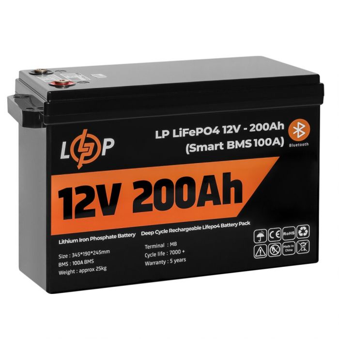Акумуляторна батарея LogicPower 12V 200 AH (2560Wh) для ДБЖ (Smart BMS 100А) LiFePO4