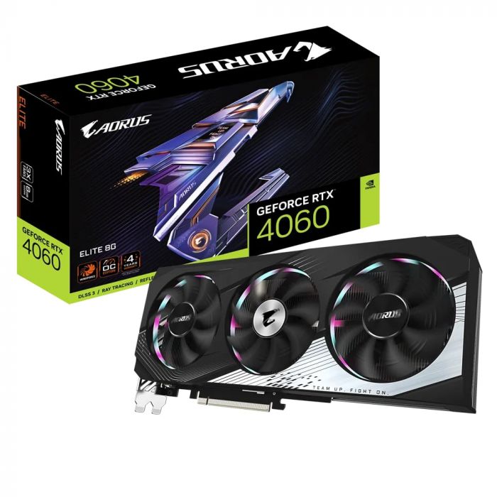 Відеокарта GF RTX 4060 8GB GDDR6 Aorus Elite Gigabyte (GV-N4060AORUS E-8GD) 