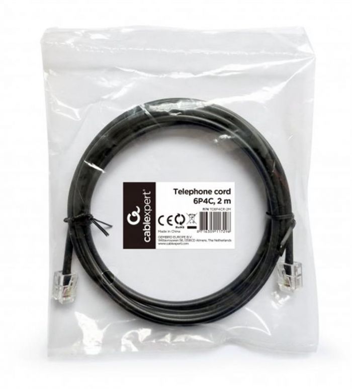 Кабель телефонний Cablexpert (TC6P4CR-2M) CCS, 6P4C, 2м, чорний