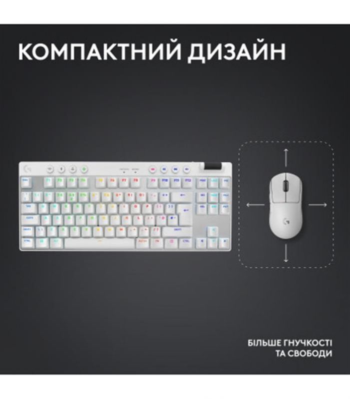 Клавiатура бездротова Logitech G PRO X TKL Lightspeed White Tactile (920-012148)