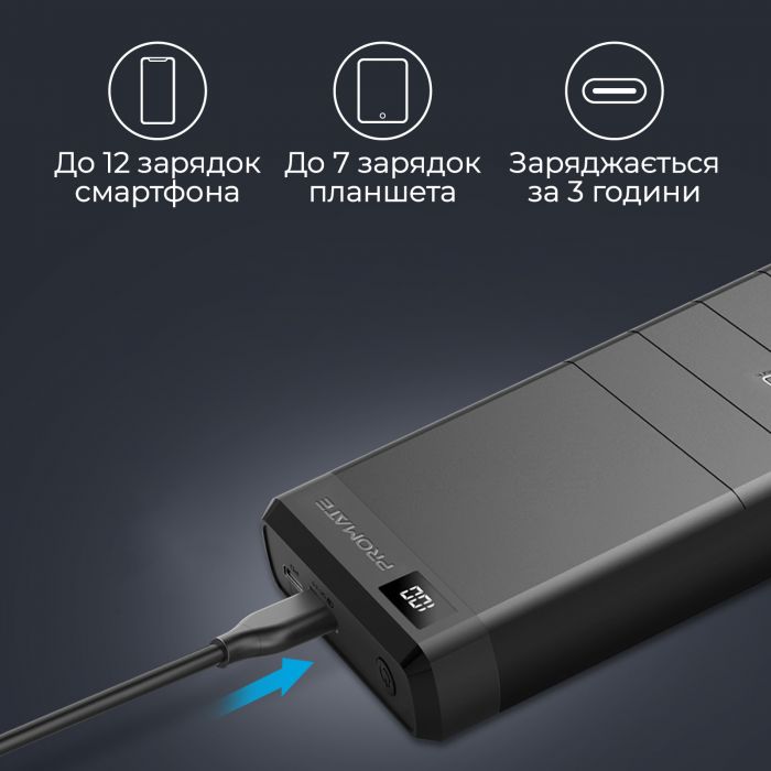 Універсальна мобільна батарея Promate Capital-30 Black 30000mAh