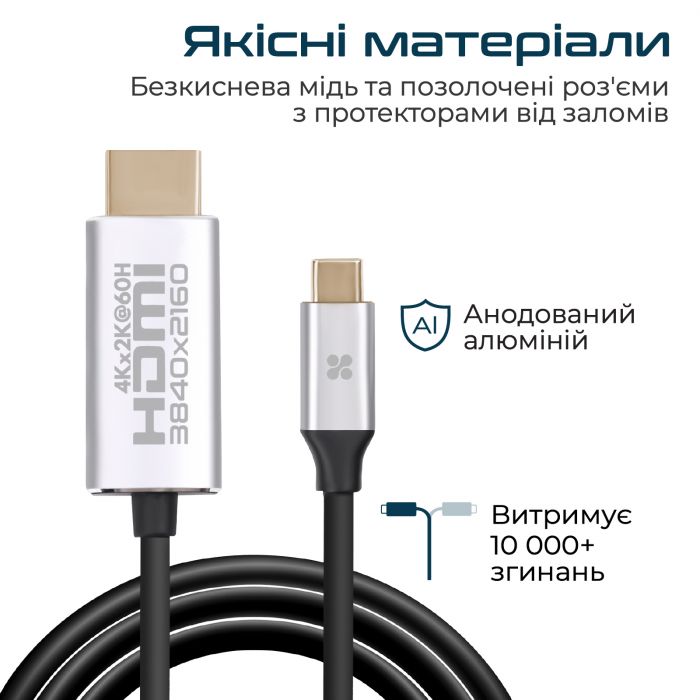 Кабель Promate HDMI - USB Type-C (M/M), 1.8 м, Grey (hdlink-60h.grey)