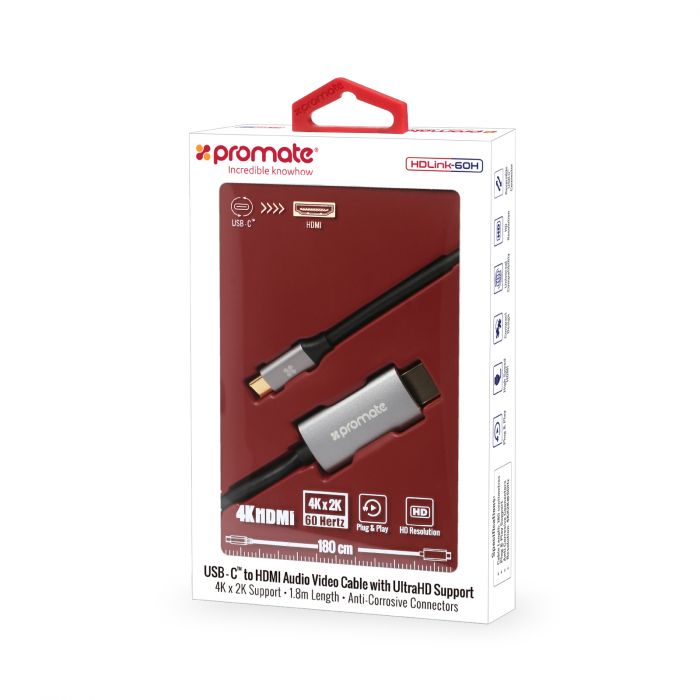 Кабель Promate HDMI - USB Type-C (M/M), 1.8 м, Grey (hdlink-60h.grey)
