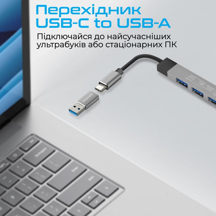 USB-хаб Promate LiteHub-4 USB Type-C Grey 