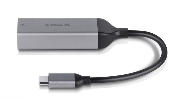 Адаптер REAL-EL CE-150 USB Type-C - RJ45 (M/F), 0.1 м, Black (EL123110004)