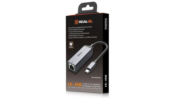 Адаптер REAL-EL CE-150 USB Type-C-RJ45 Black 