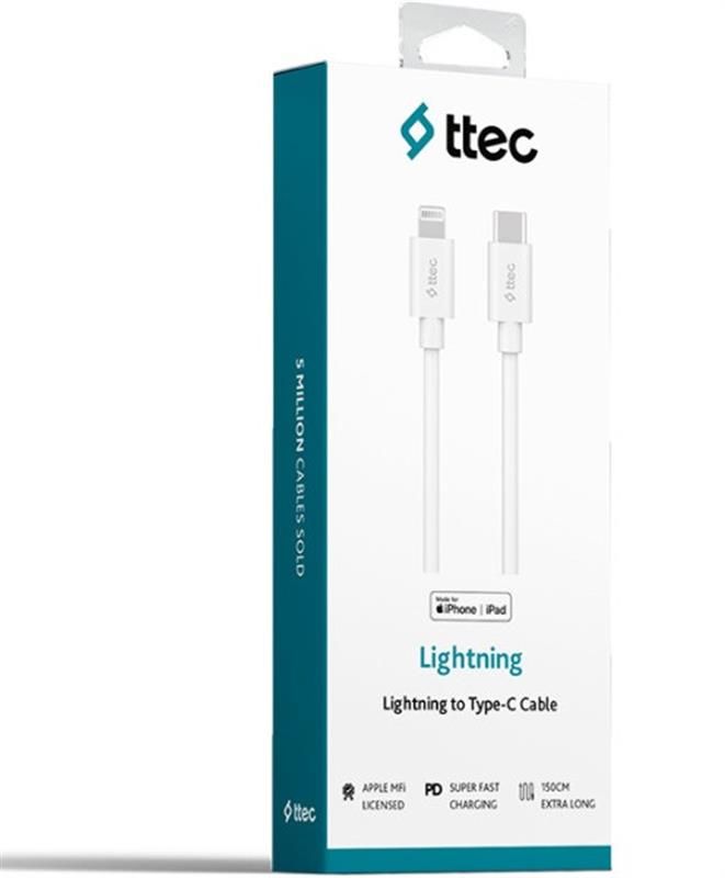 Кабель Ttec (2DKM04B) USB-C-Lightning, 1.5м White MFi 