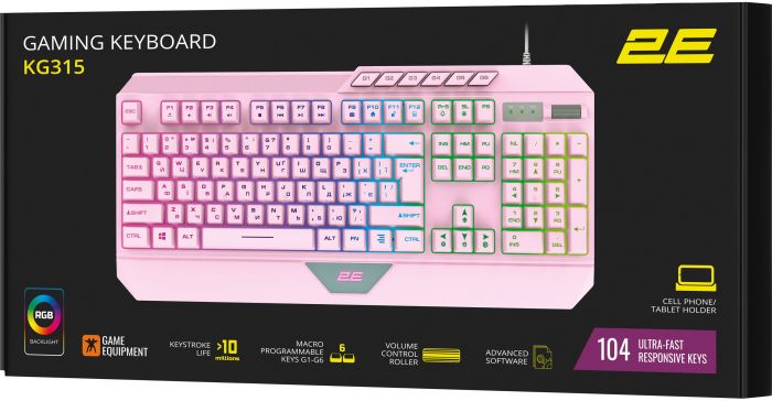 Клавіатура 2E Gaming KG315 RGB USB Pink Ukr (2E-KG315UPK)