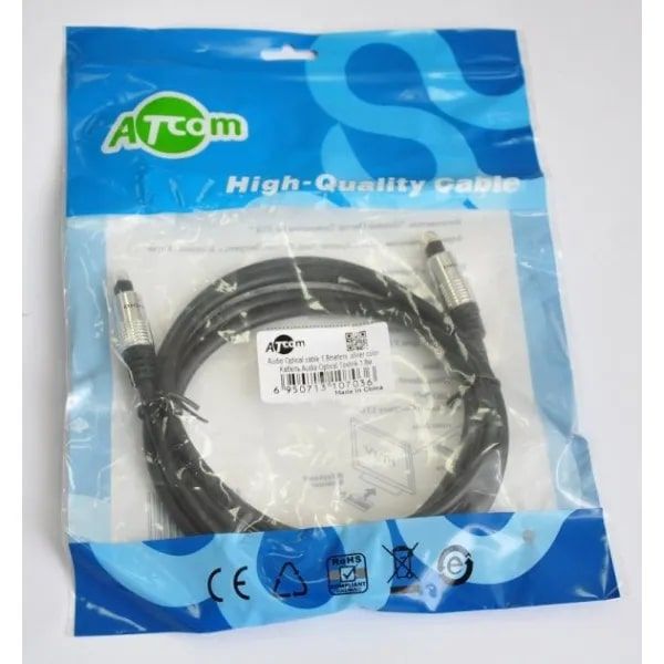 Кабель оптоволоконний Atcom Toslink - Toslink, M/M, 1,8 м, чорний (10703) пакет