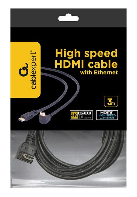 Кабель Cablexpert HDMI - HDMI v1.4, вилка/кутова вилка, 3 м, чорний (CC-HDMI490-10) пакет