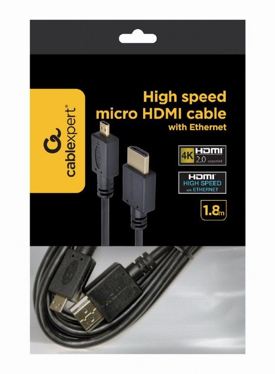 Кабель Cablexpert HDMI - microHDMI v.2.0, M/M, 1.8 м, чорний (CC-HDMID-6) пакет