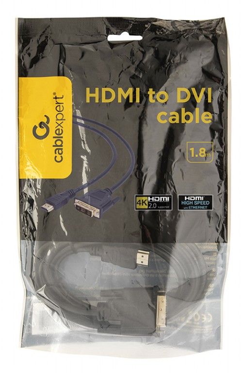 Кабель Cablexpert HDMI - DVI V 1.4 (M/M), 1.8 м, чорний (CC-HDMI-DVI-6) пакет