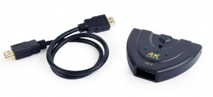 Перемикач HDMI-інтерфейсу Cablexpert HDMI - 3хHDMI v.1.4, M/F, 0.5 м, чорний (DSW-HDMI-35) блістер