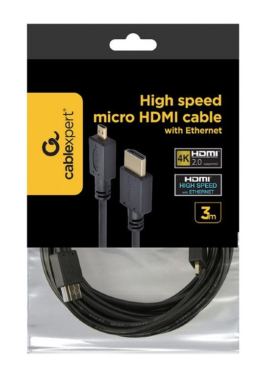 Кабель Gembird HDMI - micro-HDMI V 2.0 (M/M), 3 м, чорний (CC-HDMID-10) пакет