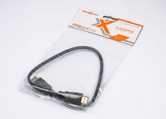 Кабель Maxxter HDMI - HDMI M/M v.1.4, 0.5 м, чорний (V-HDMI4-0.5M) пакет