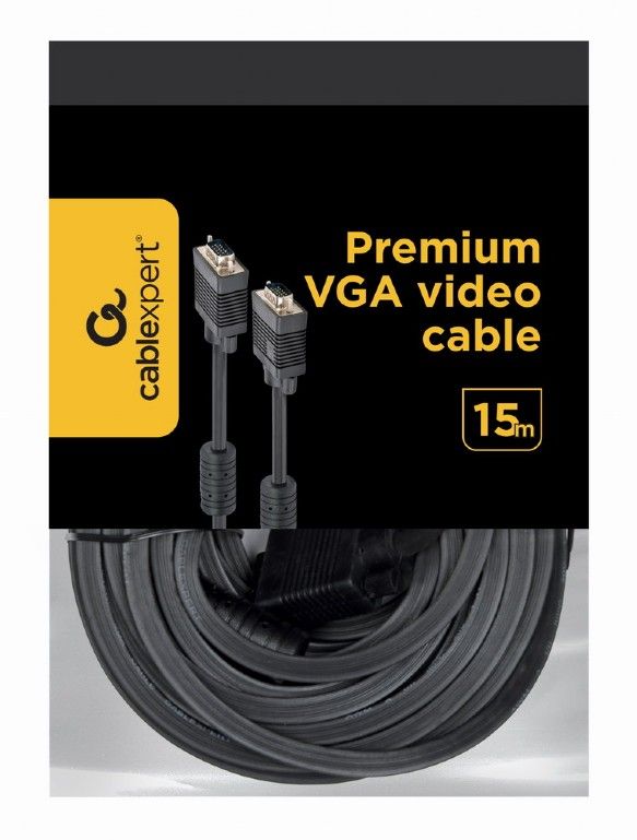 Кабель Cablexpert VGA - VGA HD15M/HD15M з 2-ма фер. кільцями, чорний, 15 м (CC-PPVGA-15M-B) пакет