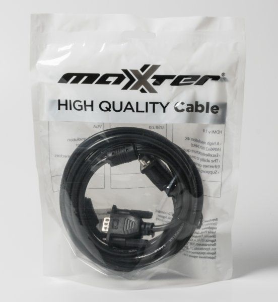 Кабель Maxxter VGA - VGA HD15M/HD15M 3+4C, з 2-ма фер, 3 м, чорний (V-VGA-10) пакет