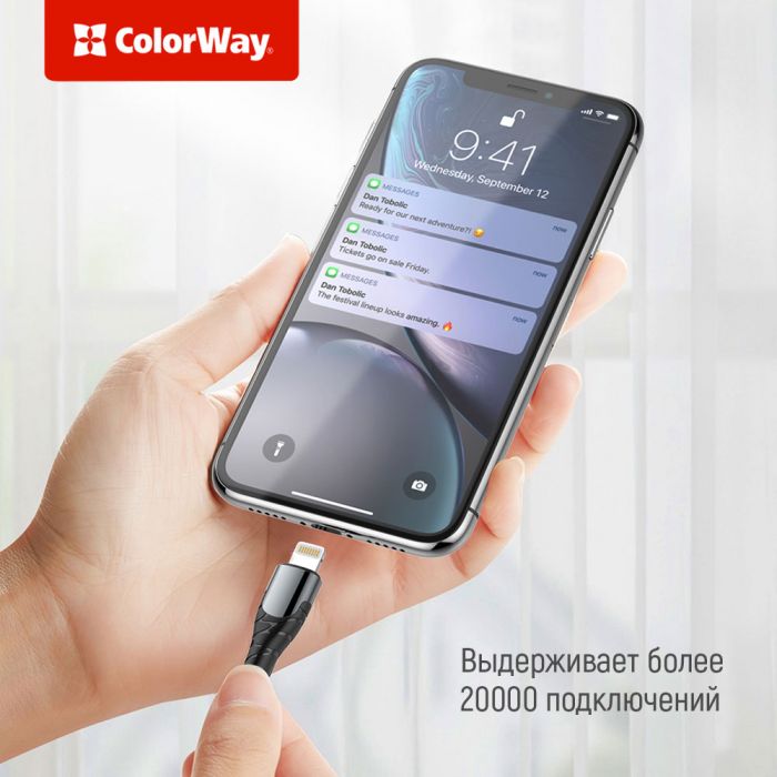 Кабель ColorWay USB-C-Lightning, PD Fast Charging, 3.0А, 2м, Grey (CW-CBPDCL036-GR)