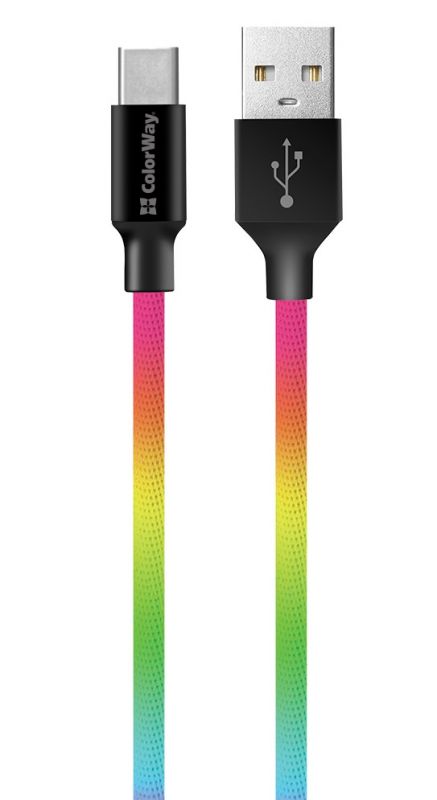 Кабель ColorWay USB - USB Type-C (M/M), 2.4 А, 1 м, Multicolor (CW-CBUC018-MC)