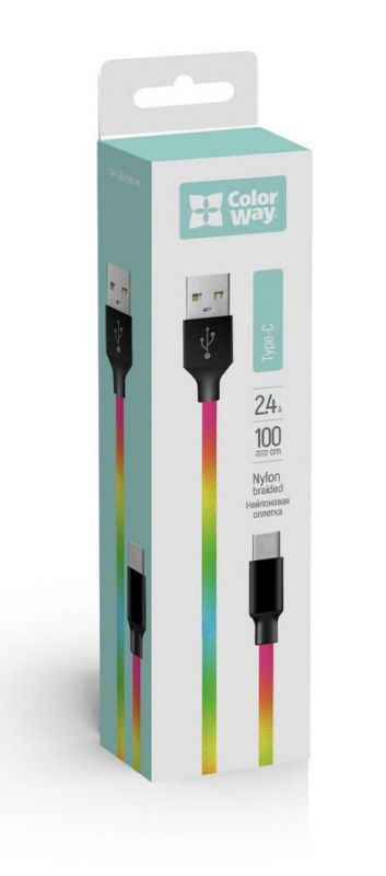 Кабель ColorWay USB - USB Type-C (M/M), 2.4 А, 1 м, Multicolor (CW-CBUC018-MC)