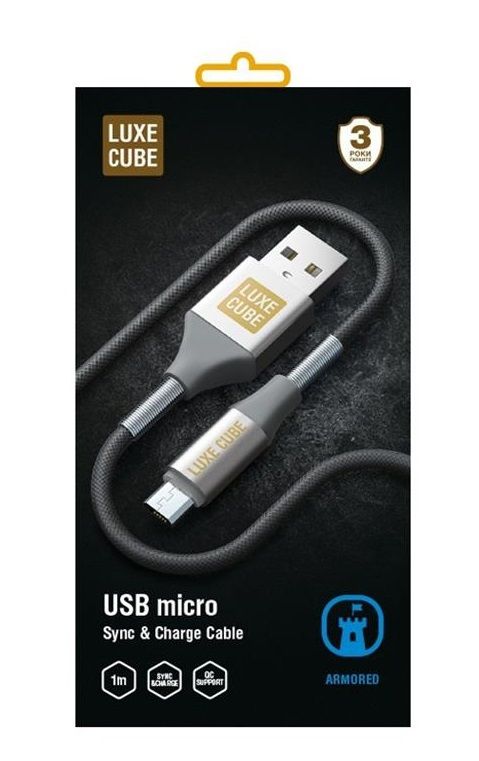 Кабель Luxe Cube Armored USB-microUSB, 1м, сірий (8886668686105)