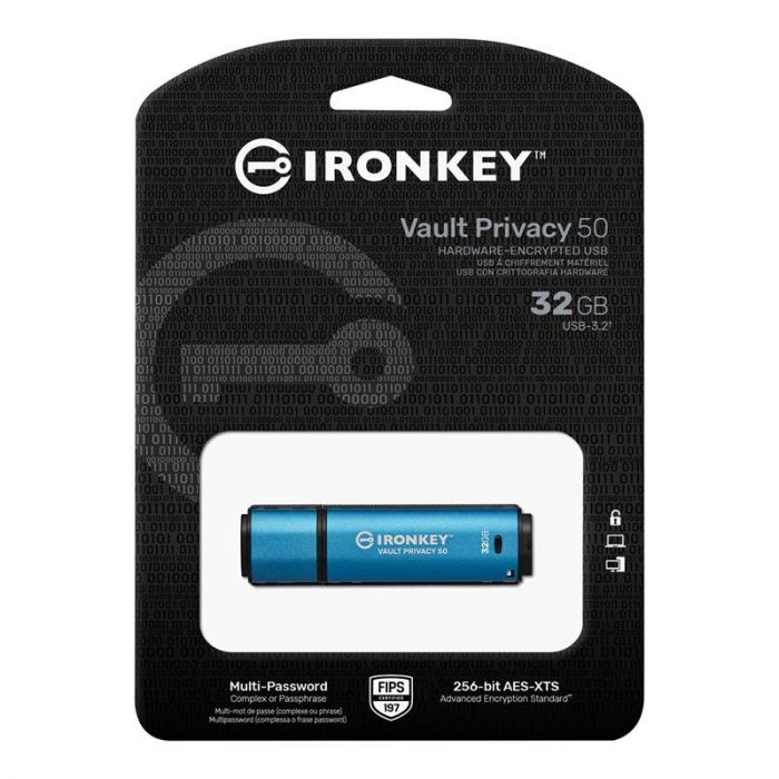 Флеш-накопичувач USB3.2 32GB Kingston IronKey Vault Privacy 50 Type-A Blue (IKVP50/32GB)