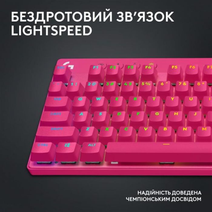Клавiатура бездротова Logitech G PRO X TKL Lightspeed Magenta (920-012159)