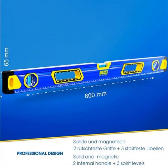 Рівень S&R 800 мм, 3 капсули, магнітний (423034080)