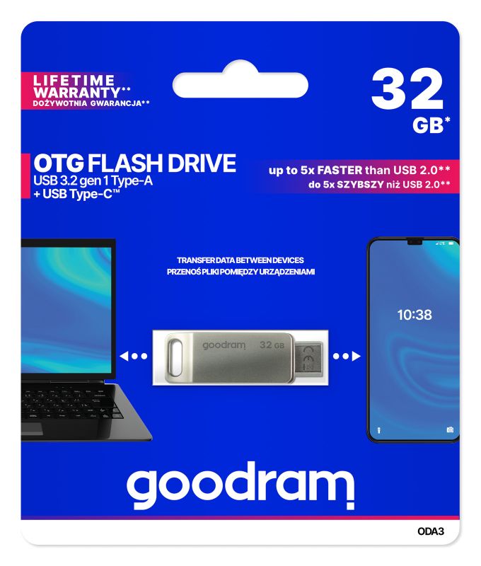 Флеш-накопичувач USB3.2 32GB OTG Type-C GOODRAM ODA3 Silver (ODA3-0320S0R11)