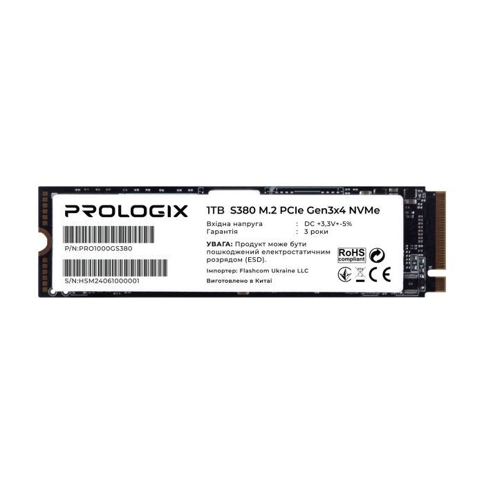 Накопичувач SSD 1TB Prologix S380 M.2 2280 PCIe 3.0 x4 NVMe TLC (PRO1000GS380)