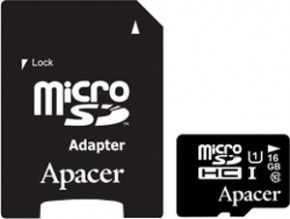 Карта пам`ятi MicroSDHC 16GB UHS-I Class 10 Apacer + SD adapter (AP16GMCSH10U1-R)