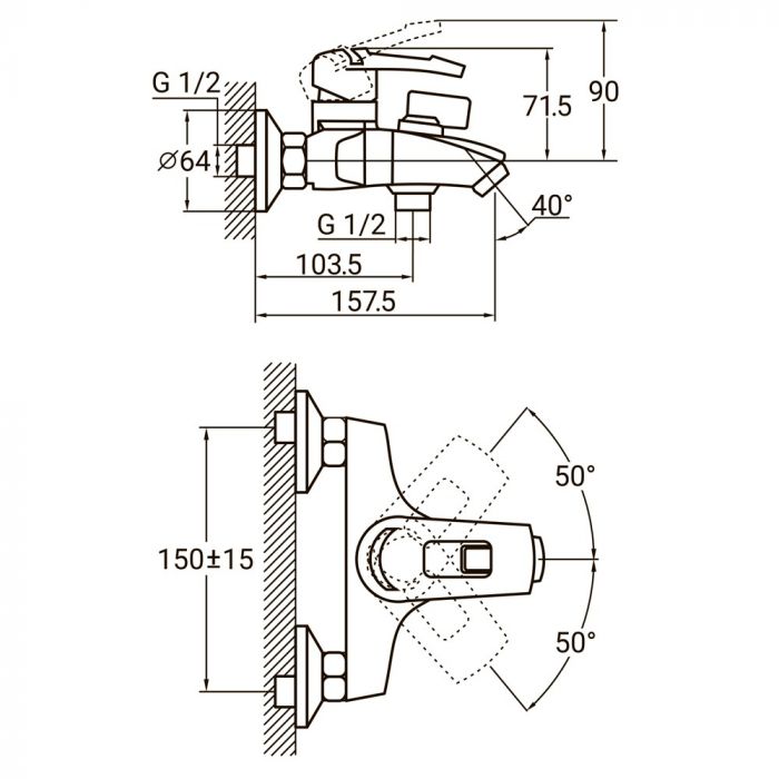 Змішувач KM Ø35 для ванни литий AQUATICA KM-1C133C (9740200)