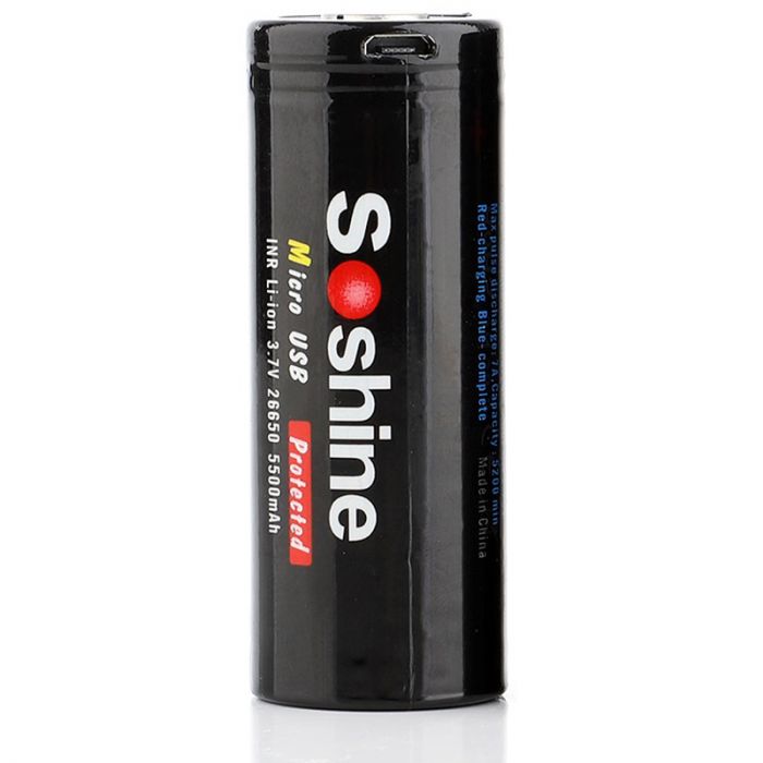 Акумулятор Soshine 26650 microUSB 5500mAh 1шт